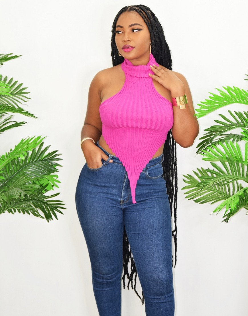 Hot pink high neck top best sale